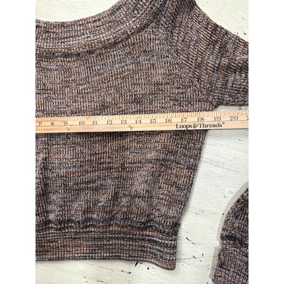 Free People Off-Shoulder Sugar Rush Sweater Brown/Black L Boho Winter - Picture 3 of 8